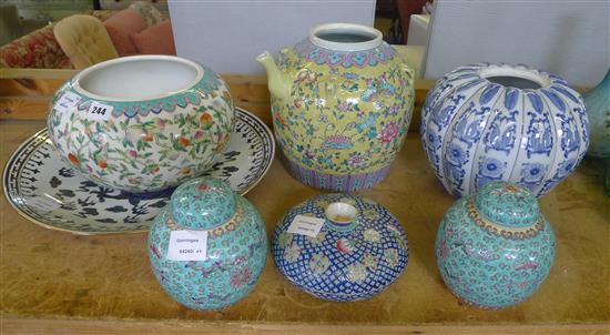 Chinese dish, teapot, lidded bowl, pair jars, vase-7